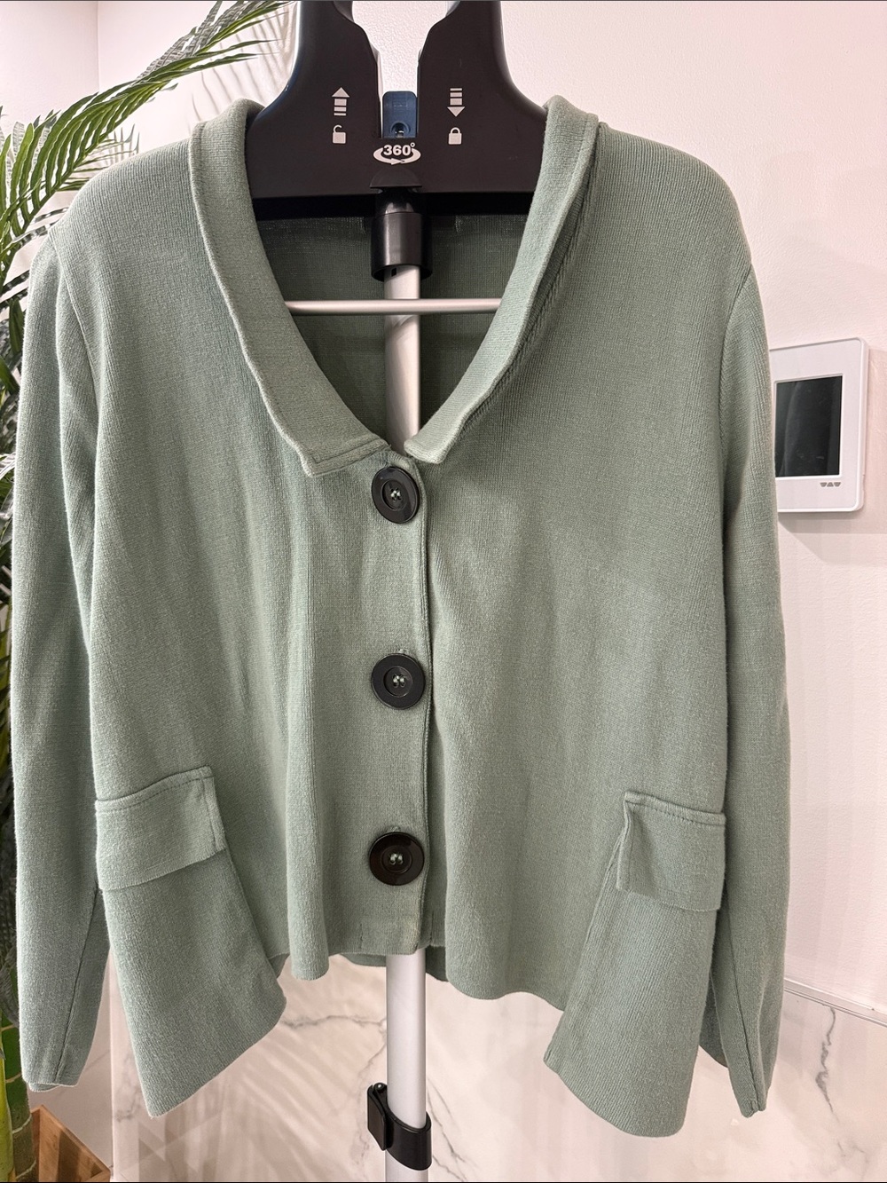 100% Cotton Women’s Sage Green Button-Front Sweater Jacket